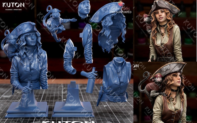 Kit de modelo em resina da pirata Lyra, figura impressa em 3D não pintada e desmontada. 1:10 bust