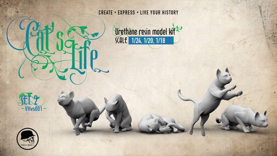Resin Cat Model Kit, Diorama Miniature (1/35 to 1/10 Scale)