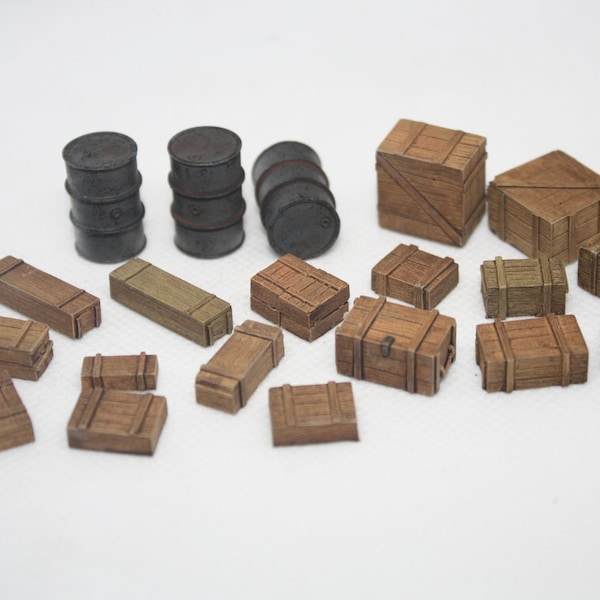 1/48 Wooden Boxes and Fuel drums ORIGINAL resin model accessories for  Dioramas any era or stowage UNPAINTED unassemble Diorama detail Scale