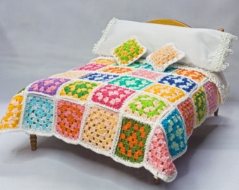 Handmade Dollhouse Bedding Set, Crochet Cotton 1:12 Scale