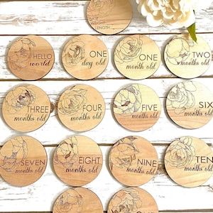 Découpées au laser pour bébé, 15 cartes en bois de chaque étape, disques jalons, cartes jalons mensuelles, nouveau cadeau de naissance