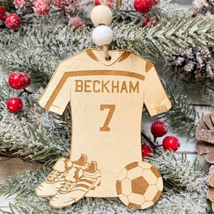 Laser Engraved Wood Custom Personalized Soccer 2023 Holiday Christmas Bauble Gift Holiday Ornament image 1