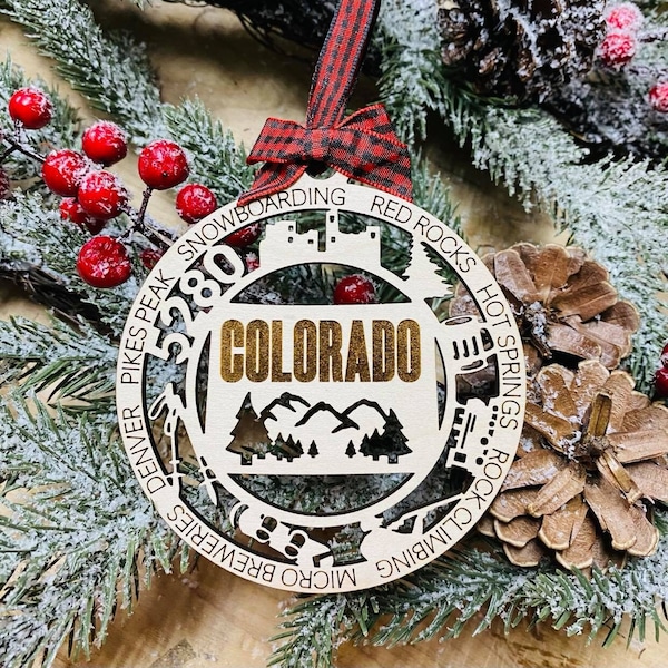 Laser Engraved Wood Holiday Christmas Tree COLORADO State Bauble Gift Ornament