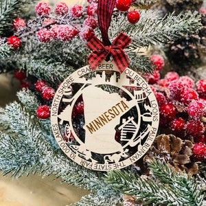 Albero di Natale in legno inciso al laser, decorazione natalizia dello stato del Minnesota