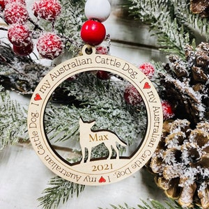 Laser Engraved Wood Christmas Tree I Love My Australian Cattle Dog 2025 Personalized  Dog Holiday Ornament Gift