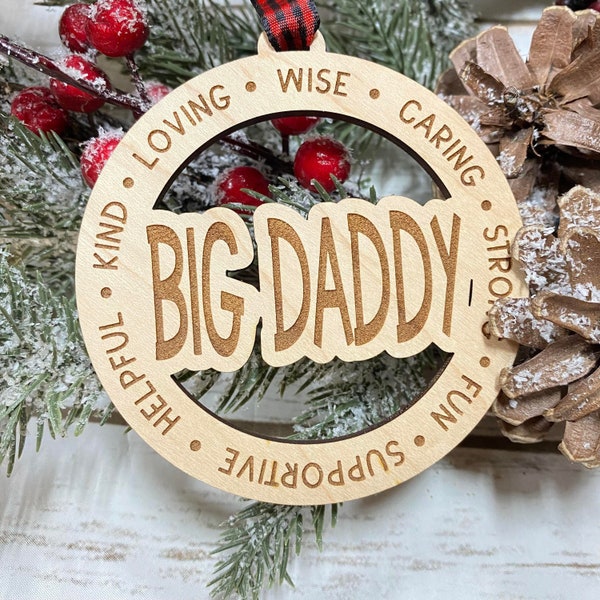 Laser Engraved Wood Holiday Christmas Tree BIG DADDY 2023 Bauble Gift Ornament