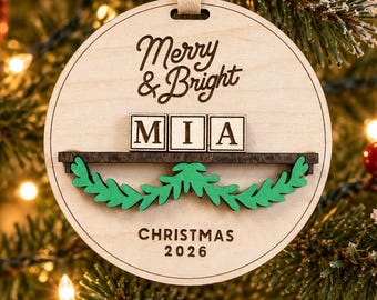 Personalized Merry & Bright Wooden Ornament, Custom Name, Christmas 2026 Keepsake