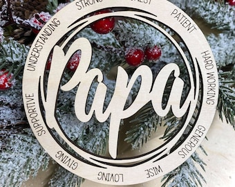 レーザー彫刻木製ホリデークリスマスツリーPAPA 2024ボーブルギフトオーナメント