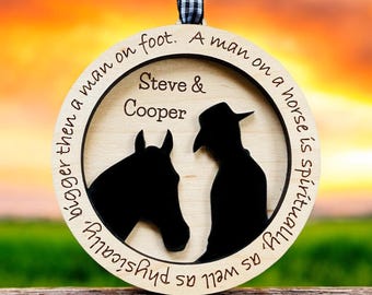 Wood Custom Personalized Western Horse Cowboy 2025 Holiday Christmas Ornament Gift Holiday