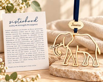 Ornement éléphant personnalisé pour la sororité, cadeau pour sœur, souvenir d'amitié, cadeau de Noël personnalisé avec nom
