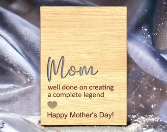 Engraved Wood Mother's Day Card, Personalized Mom Birthday Gift