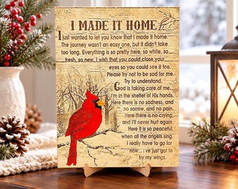 Cardinal Memorial Plaque, I Made It Home Sympathy Gift, Loss of Loved One Remembrance Sign, Bereavement Gift, Christian Memorial Decor