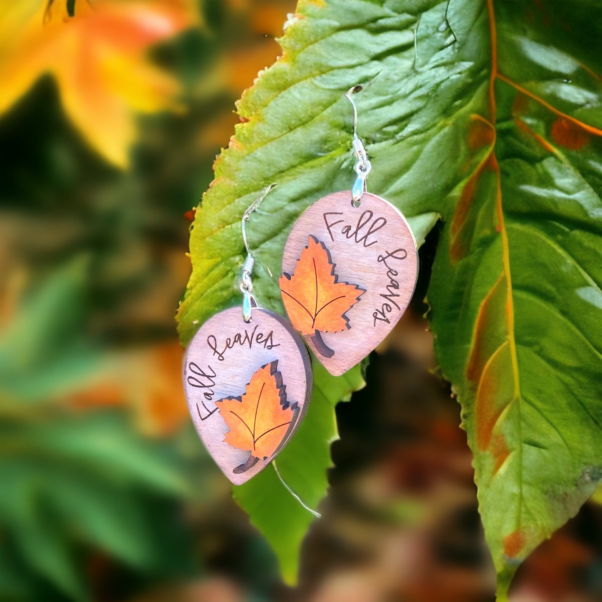Ready to Ship Laser Engraved Wood Hand Painted Wooden Fall Leaves Drop ...