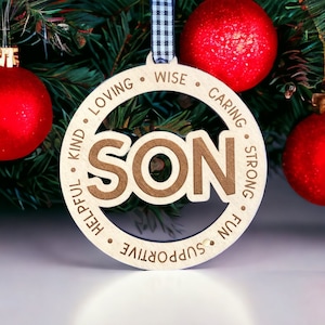 Laser Engraved Wood Holiday Christmas Tree SON 2025 Bauble Gift Ornament