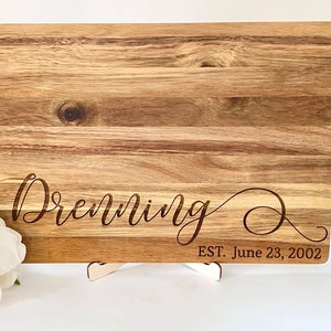 Engraved Acacia Wood Cutting Board - Personalized Charcuterie Board, Wedding Gift
