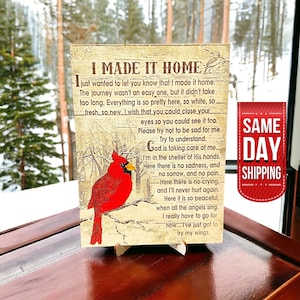 Wood Cardinal Memorial Plaque I Made It Home Cardinals Appear When Angels Are Near 1/4 inch Memorial Wood Plaque With Stand Remembrance Gift