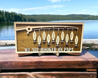 Personalized Papa Fishing Lures Wood Sign, Family Names Gift