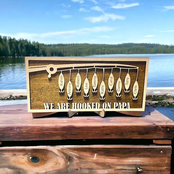 Personalized Papa Fishing Lures Wood Sign, Family Names Gift