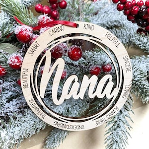 Laser Engraved Wood Holiday Christmas Tree NANA Bauble Gift Ornament