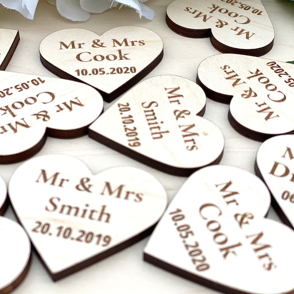 Personalized Table Confetti Wedding Decor Bride and Groom Table Scatter Wedding Favors Table Wood Laser Heart Confetti add a Hole