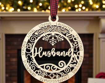 Husband Christmas Ornament Wooden Laser Cut Ornament Holiday Gift Decor