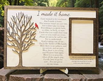 Personalized Memorial Photo Plaque with “I Made It Home” Poem | Sympathy Gift | Bereavement Keepsake | Custom Remembrance Frame