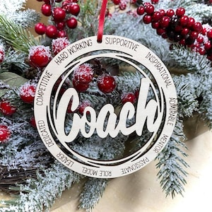 Laser Engraved Wood Holiday Christmas Tree COACH 2024 Bauble Gift Ornament