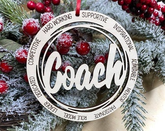 Lasergegraveerd hout Kerstboom kerstbal COACH 2025 kerstbal cadeau-ornament