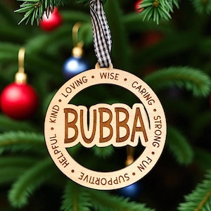 Laser Engraved Wood Holiday Christmas Tree BUBBA 2025 Bauble Gift Ornament