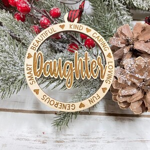 Laser Engraved Wood Holiday Christmas Tree DAUGHTER 2024 Bauble Gift Ornament