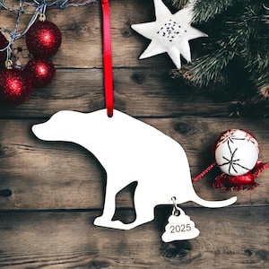 Lasergegraveerd hout POOPING HOND vakantiekerstboom 2025 snuisterijcadeau vakantieornament