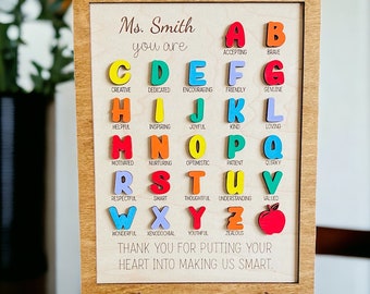 Teacher Appreciation Gift, Personalized Teachers ABC Sign, Teacher Gift, A Thank You Gift from Student, End of Year Gift