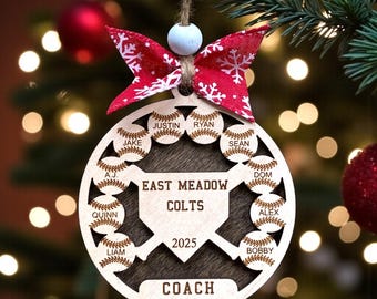 Personalized Baseball Team Ornament, Custom Player Names, Coach Gift, 2025 10-13 players
