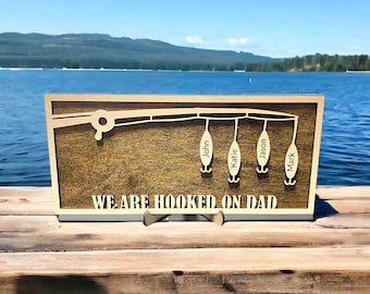 Personalized Gift for DAD, Father's Day Gift Plaque, Hooked on DAD Fishing Lures, For The Fisherman Gift