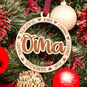Laser Engraved Wood Holiday Christmas Tree OMA 2023 Bauble Gift Ornament