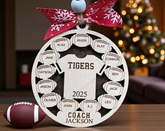 Personalized Football Christmas Ornament 7-15 Players Team Coach Gift Peewee football
