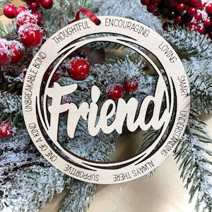 Laser Engraved Wood Holiday Christmas Tree Friend 2024 Bauble Gift Ornament