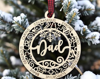 Dad Ornament Wooden Courageous Strong Hero Christmas Tree Decoration Gift