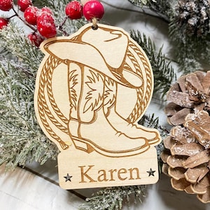 Laser Engraved Wood Custom Personalized Western Horse Rider Rodeo Cowboy 2023 Holiday Christmas Bauble Gift Holiday Ornament