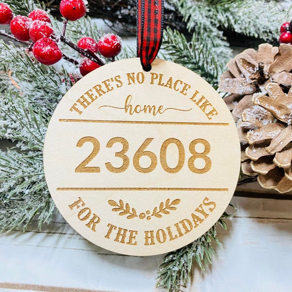 Laser Engraved Wood Custom Personalized There is no place like home for the Holidays Christmas Bauble Gift Holiday Ornament