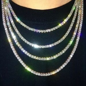 4mm Single Row Tennis Chain Solid 925 Sterling Silver Man Made Diamond (14k white gold finish)