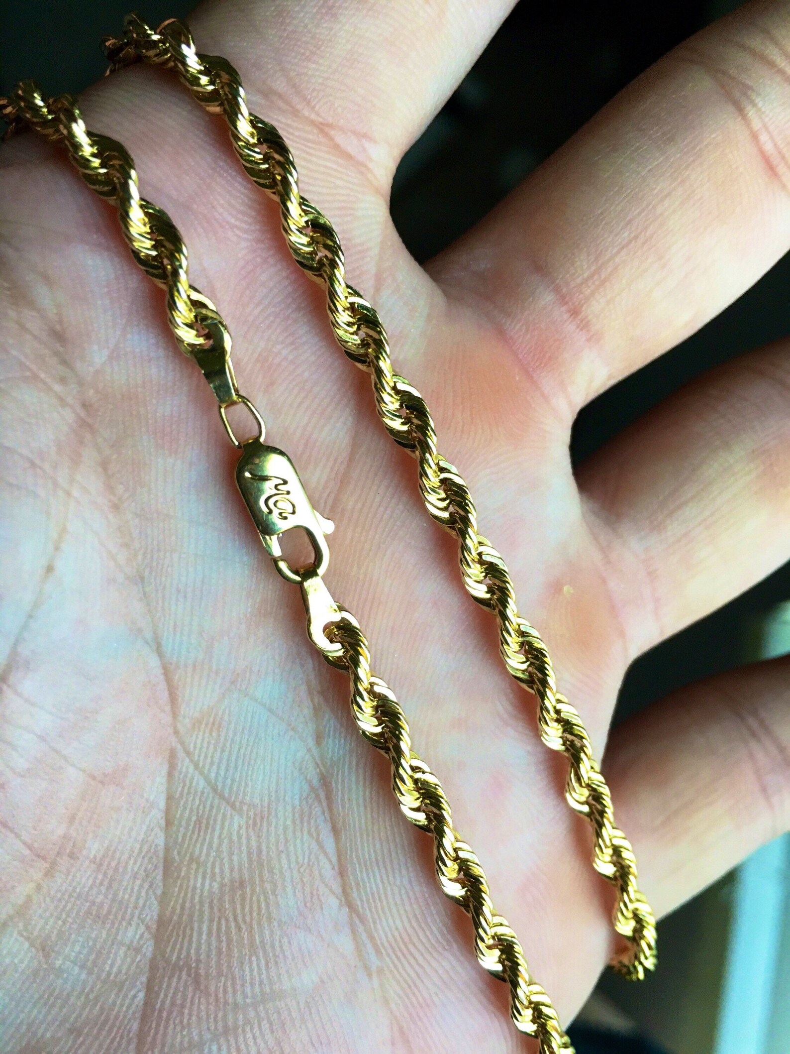 14k Solid gold 24 4mm rope chain 14k and ma stamped on Etsy