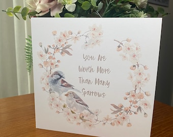 JW encouragement card ‘Worth more than many sparrows'’