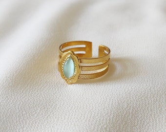 Adjustable golden ring with diamond stone in Chalcedony • IRMA