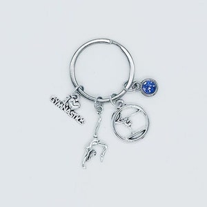 Gymnastics charm keyring, gymnastics gift, personalised, birthstone gift