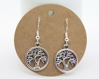 Tree of Life Earrings: Handmade Silver-Plated Drop Earrings