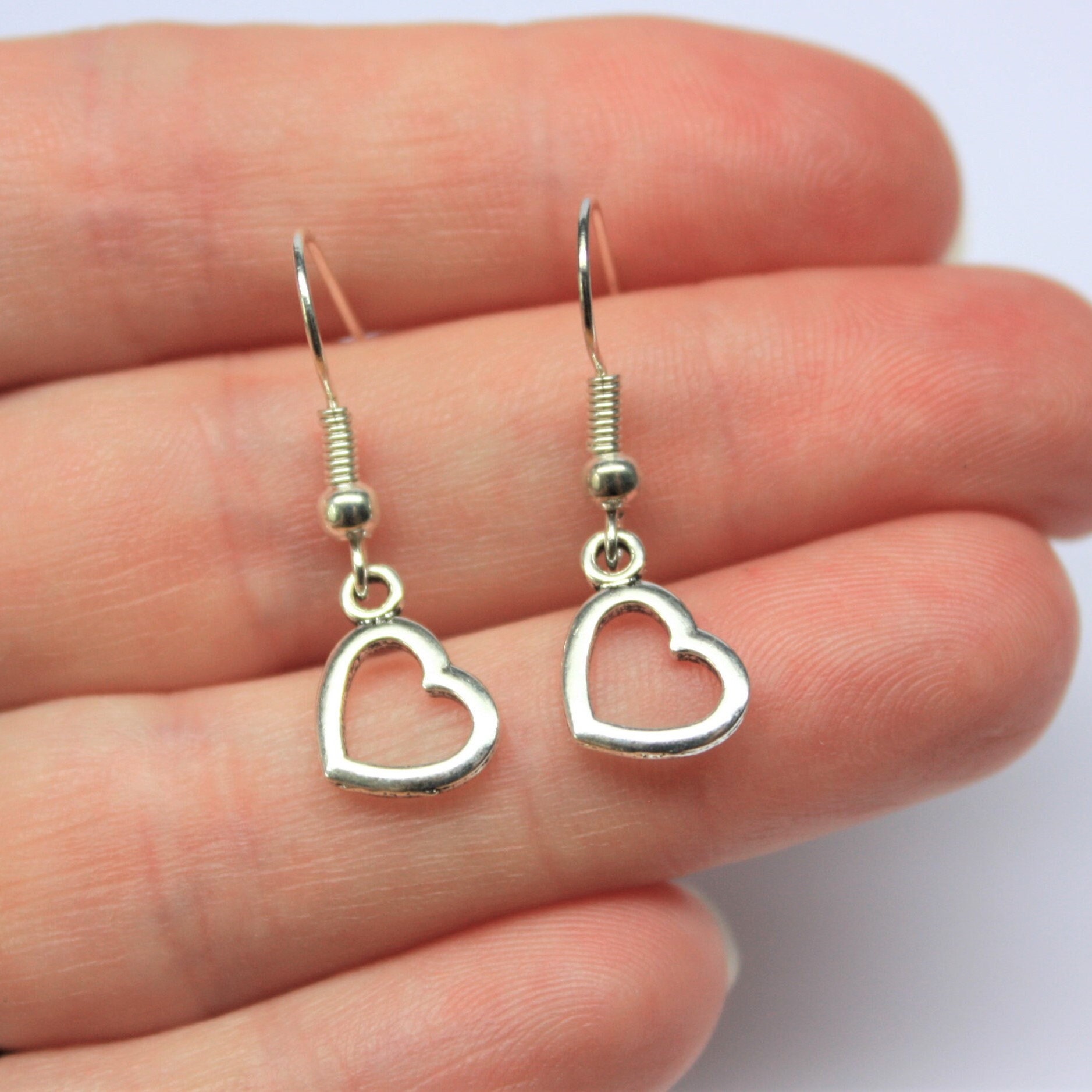 Handmade Silver Heart Drop Earrings: Valentine's Gift