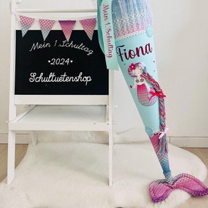 2025* WITH fabric FIN!!! School cone candy cone school enrollment girl fabric sewn scales mermaid school bag school bag shop