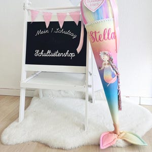 With fin! 2025*School cone sugar cone mermaid fabric sewn school enrollment name glitter personalized girl school cone rainbow