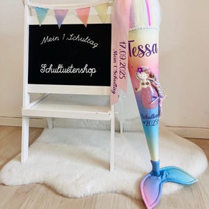 With fin! 2025*School cone sugar cone mermaid fabric sewn school enrollment name glitter personalized girl school cone rainbow